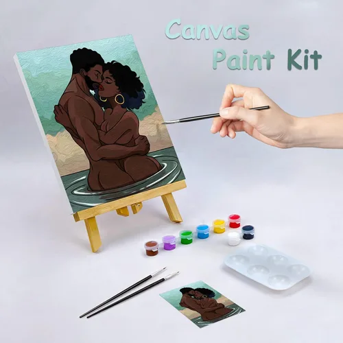 Vista 2 de Nuberlic Kit de pintura en lienzo predibujado para pintar para adultos, parejas, pintura y sorbos, suministros de fiesta, tema de amor