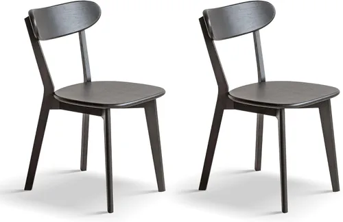 Vista 4 de JUSTONE Mid-Century - Juego de 2 sillas de comedor modernas de madera maciza con respaldo ergonómico, estilo granja para comedor (negro)