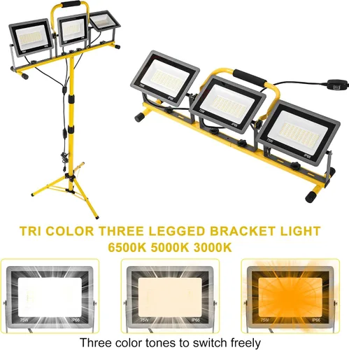 Vista 2 de Luces de trabajo de color 3 en 1 con soporte, luz de trabajo LED de cabeza de 22500 lm, con soporte de trípode ajustable y plegable, lámpara