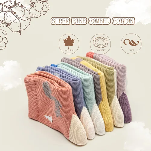 Vista 41 de Aisyee Calcetines de algodón para niños, calcetines sin costuras para niños, calcetines coloridos de cuarto de punto, paquete de 6