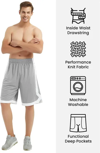 Vista 9 de TopTie Pantalones cortos de baloncesto de malla de 7 pulgadas con bolsillos para hombre, pantalones cortos deportivos activos de 2 tonos, pantalones