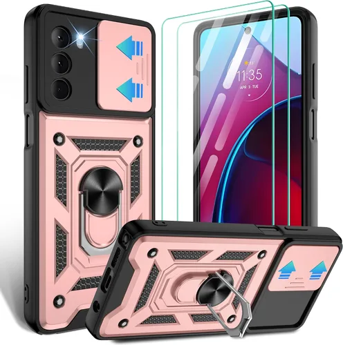 Vista 38 de Gritup Funda para Moto G Stylus 5G-2021 con cubierta deslizante para cámara 1 paquete de protectores de pantalla HD Soporte de metal giratorio