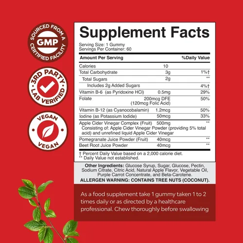 Vista 7 de Gomitas de vinagre de sidra de manzana con madre, gomitas de limpieza y desintoxicación ACV para la salud intestinal, hinchazón, metabolismo y apoyo