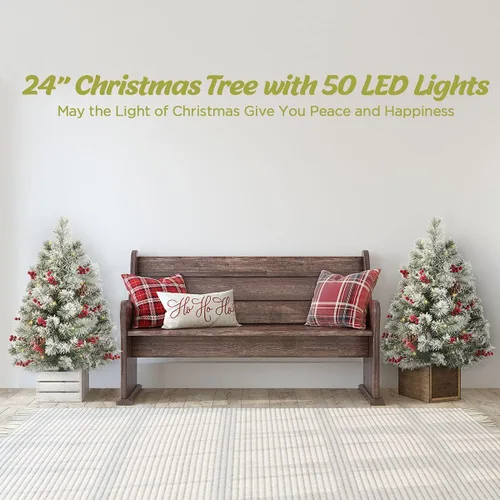 Vista 7 de OasisCraft - Juego de 2 árboles de Navidad artificiales para exterior de 24 pulgadas con relleno de urna escarchada, árbol de Navidad preiluminado