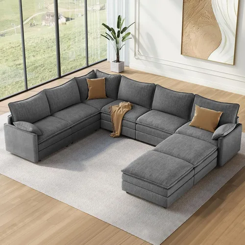 Vista 70 de Vesgantti Sofá modular de 108 pulgadas, cómodo sofá de nube con asiento profundo otomano movible, sofá modular en forma de L, sofás seccionales