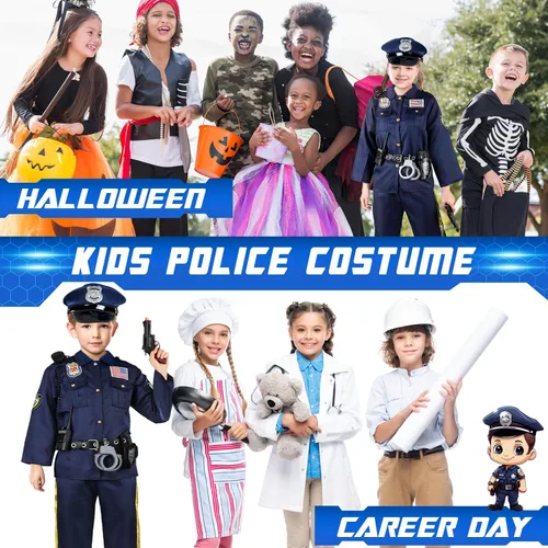 Vista 7 de Joycover Disfraz de oficial de policía para niños, disfraz de policía de lujo para niños con accesorios, disfraces de Halloween para niños y niñas