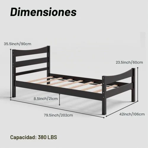 Vista 2 de NAFORT Marco de cama de madera de tamaño individual, base de cama con cabecera y estribo, marcos de cama para niños y niñas, base de colchón