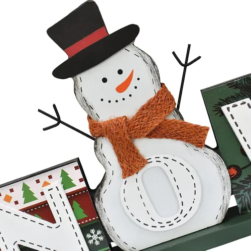 Vista 6 de HOHOHO SNOW - Decoración de mesa de Navidad de madera, muñeco de nieve de Papá Noel, letrero de letras HOHOHO, decoración de mesa de Navidad, centro