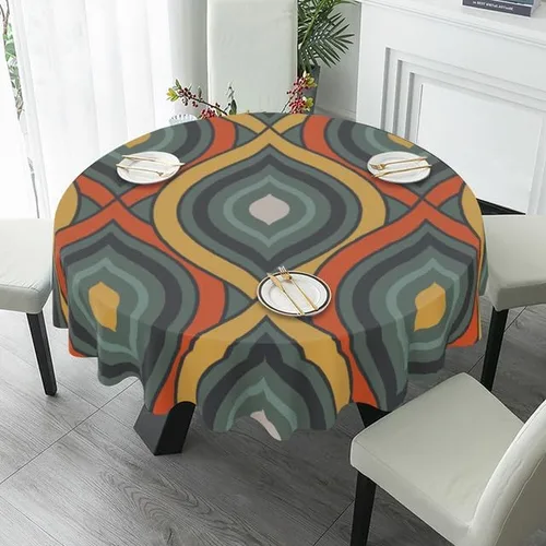 Vista 4 de Mantel redondo moderno de moda, lavable, resistente a las arrugas, para el hogar, cocina, comedor, picnic, campamento, fiesta, vacaciones, 60 Color-2