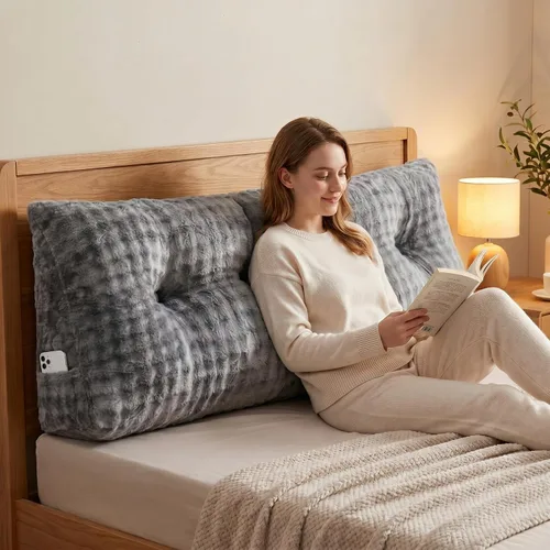 Vista 8 de Wenqik Almohada triangular para cabecero de sofá cama, respaldo de lectura, almohada de cuña con funda extraíble, soporte de espalda para Beige