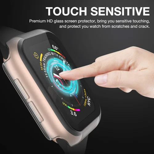 Vista 6 de Adepoy Paquete de 8 fundas con protector de pantalla de vidrio templado compatible con Apple Watch SE3 SE2 SE Series 6/5/4 de 1.575 pulgadas