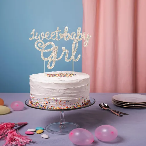 Vista 7 de LINGTEER Sweet Baby Girl - Decoración para pastel de diamantes de imitación – Saludos a la dulce niña, baby shower, hija, primer cumpleaños
