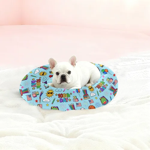 Vista 2 de Wudan Pet Cat Beds Donut Cuddler Fluffy Puppy Beds for Extra Small Size Pets Supplies XS 100th Day Celebration Pattern Blue