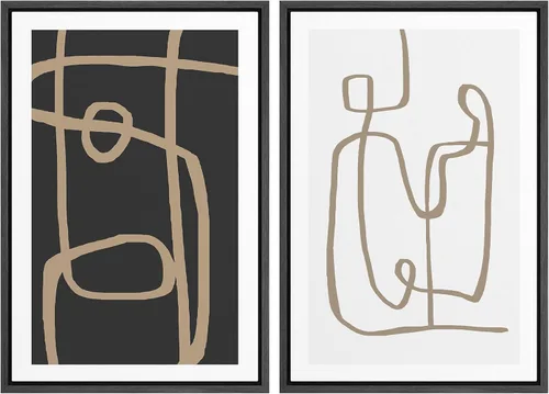 Vista 9 de SIGNWIN Lienzo enmarcado para pared, juego de arte de collage de ondas en espiral de mediados de siglo, formas abstractas, acogedor, neutro