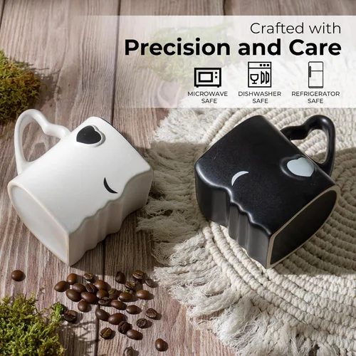 Vista 6 de MIAMIO - Juego de tazas de café/taza de besos para parejas de novia, de cerámica, con caja de regalo para bodas/cumpleaños/aniversario (negro)