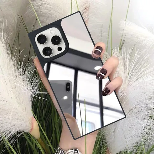 Vista 7 de LUVI Funda rectangular compatible con iPhone 14 para mujer, maquillaje, bonito diseño de espejo de cristal brillante de lujo con parachoques