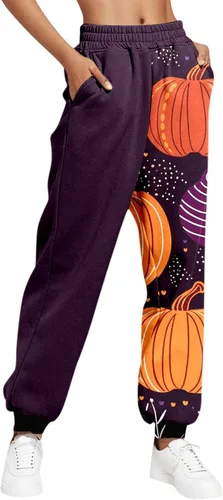 Vista 2 de Comigeewa Pantalones deportivos con estampado de letras para mujer, con bolsillos, cintura alta, pantalones largos degradados, holgados