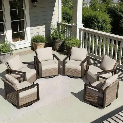 Vista 83 de Joyside - Sofá de mimbre para patio al aire libre, sofá de ratán de 3 plazas con cojines gruesos de olefina y reposabrazos rectangular con marco