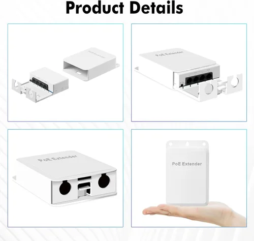 Vista 5 de MokerLink Extensor PoE de 4 puertos para exteriores, IEEE 802.3 af/at PoE repetidor, 10/100 Mbps, 1 PoE en 3 salidas PoE, interruptor de paso POE