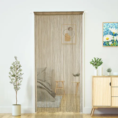 Vista 12 de YaoYue Cortina de hilos para umbral, cortinas de puerta, divisor de ambientes con flecos estilo boho hippie para colgar en patio, dormitorio