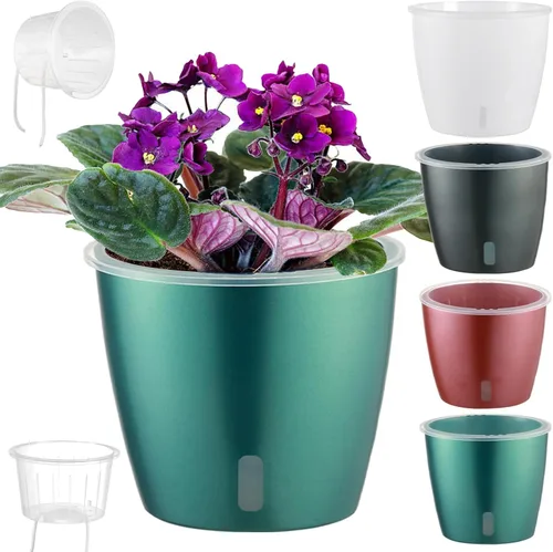Vista 22 de Macetas de riego automático para plantas de interior, paquete de 16 macetas de riego automático con orificios de drenaje, macetas pequeñas