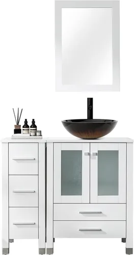 Vista 8 de LUCKWIND 36" Bathroom Vanity Combo with Sink, 24"+12.6" Width, Painted Bathroom Storage Cabinet with 5 Drawers, Including Tempered Glass Round