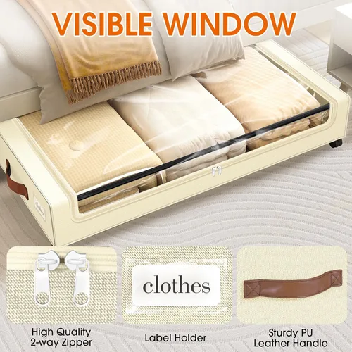 Vista 3 de SpaceHacks Almacenamiento Debajo de la Cama con Ruedas 1 Paquete Almacenamiento Debajo de la Cama con Ventana Transparente y Etiqueta Cajones Debajo
