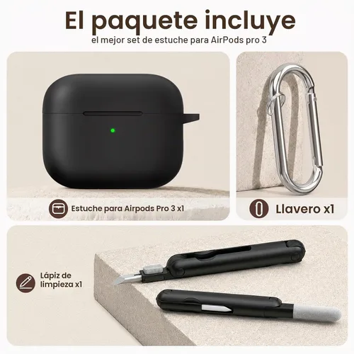 Vista 3 de Funda para AirPods Pro 3 (2025), funda protectora de silicona suave compatible con Estuche Apple AirPods Pro de 3ª generación con kit de limpieza