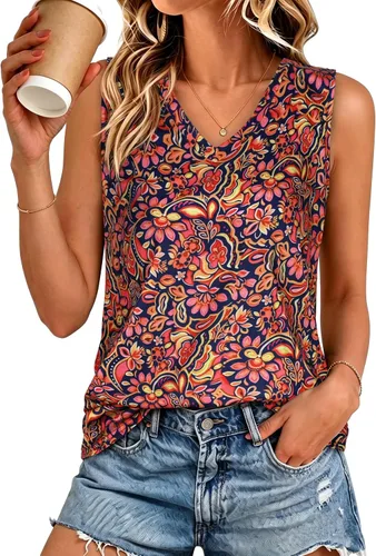 Vista 16 de Camisetas de verano para mujer, sin mangas, con cuello en V, ajuste holgado, casual, blusa tipo túnica Ab Cadetblue