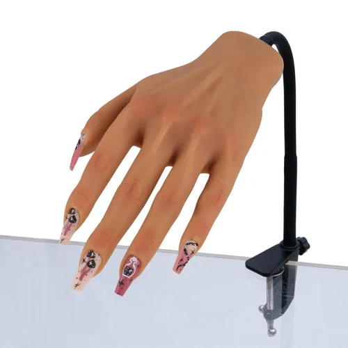Vista 9 de Mano de práctica de silicona para uñas acrílicas, manos de maniquí para práctica de uñas con soporte ajustable, mano falsa de tamaño real para uñas
