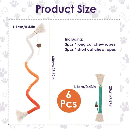 Vista 2 de 6 piezas de cuerda para masticar para gatos, juguetes interactivos para masticar, juguete de cuerda doblada para gatos, juguetes a prueba