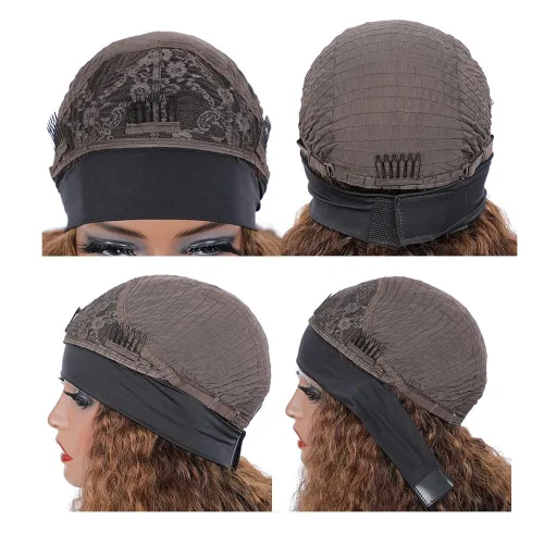 Vista 4 de Rebasar - Peluca de onda profunda con reflejos color marrón, 10 pulgadas, con diadema y reflejos, cabello humano, rizado, para mujeres negras