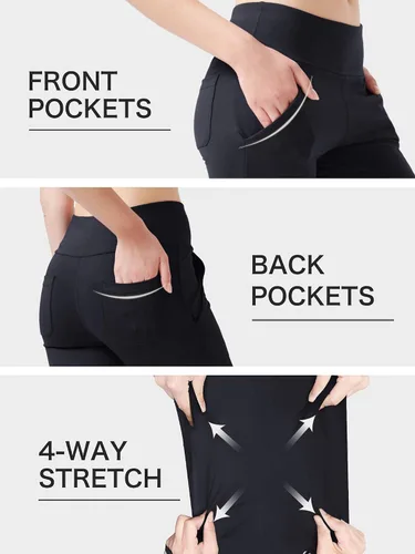 Vista 5 de nuveti Pantalones de yoga de cintura alta con corte de bota para mujer, 4 bolsillos, pantalones de entrenamiento, control de abdomen, pantalones