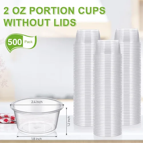 Vista 2 de Gerrii 500 vasos desechables de plástico para porciones, sin tapa, tazas de condimentos para soufflé, recipientes pequeños para salsas, mini