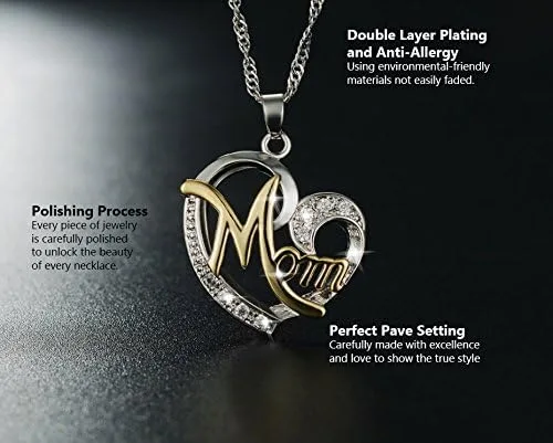 Vista 3 de Collar con colgante para mamá y madre de Abuela Ibu Mommy Mama Mamá Mami Nana Grandma de cristal dorado y plata con diamantes de imitación de perlas