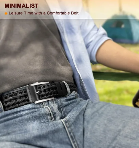 Vista 8 de BULLIANT Cinturones para hombre, cinturones trenzados de cuero para hombre, jeans casuales para golf, Anyfit, caja de regalo