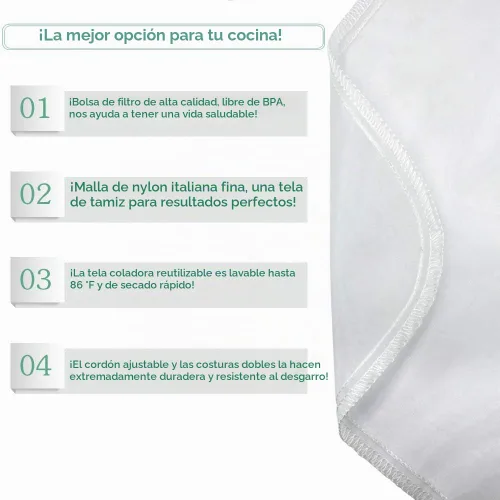 Vista 6 de Bolsa de leche de nuez reutilizable, paquete de 3 bolsas de colador de alimentos para leche de almendra/soja, yogur griego profesional