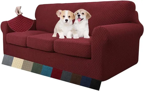 Vista 2 de MAXIJIN funda para sofá de 4 piezas, para sofás de 3 plazas, muy elástica, no se desliza, para perros, para mascotas, protector elástico de muebles