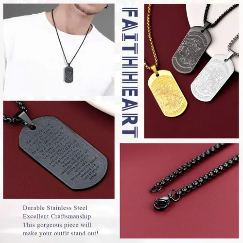 Vista 6 de FaithHeart Collar de San Miguel para hombres y mujeres, acero inoxidable chapado en oro, amuleto de medalla de San Miguel Arcángel, regalo