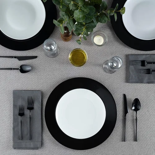 Vista 2 de ELEGANT DISPOSABLES Cargadores de fiesta negros de 13 pulgadas, platos y platos grandes, ideales para fiestas elegantes, bodas, vajilla, ideal