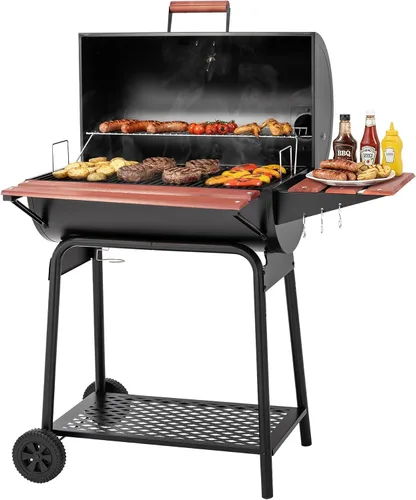 Vista 2 de Royal Gourmet CC1830V - Parrilla de carbón de 30 barriles con mesa lateral delantera pintada en madera, 4045 cm² de espacio de cocción