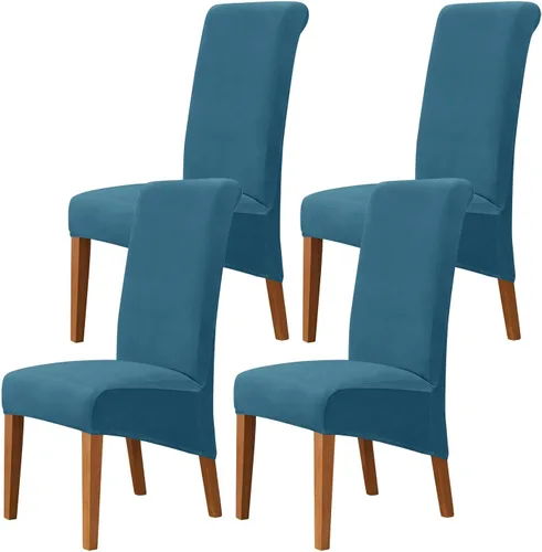 Vista 64 de Juego de 2 fundas de terciopelo para sillas de comedor, color beige, fundas elásticas para sillas de comedor y cocina, reutilizables, protector