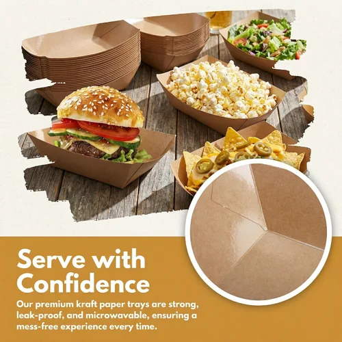 Vista 7 de DEAYOU Paquete de 250 botes de papel para alimentos, bandejas de comida Kraft de 2 libras, desechables, resistente a la grasa para papas fritas