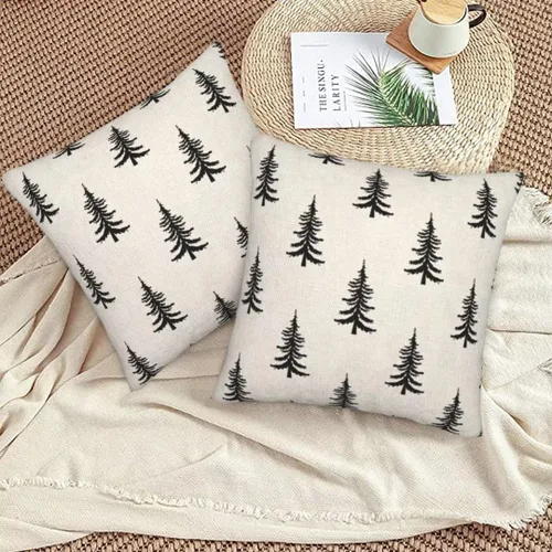 Vista 6 de Juego de 2 fundas de almohada de Navidad de 16 x 16 pulgadas, decoración de árbol de Navidad negro, fundas de almohada para exteriores, invierno