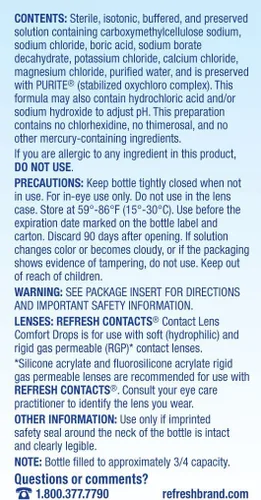 Vista 2 de Refresh Contacts, gotas lubricantes para los ojos, comodidad para lentes de contacto, 0.4 onzas líquidas estériles - Paquete de 5
