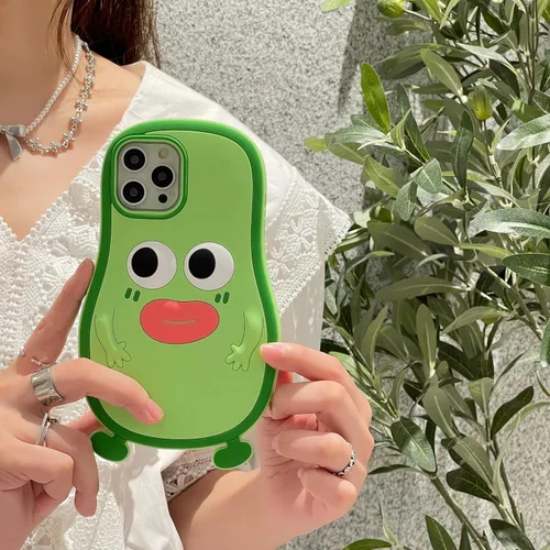 Vista 6 de Funda 3D de hombre aguacate para iPhone 13/iPhone 14 de 6.1 pulgadas, diseño de dibujos animados de lindo personaje Kawaii divertido