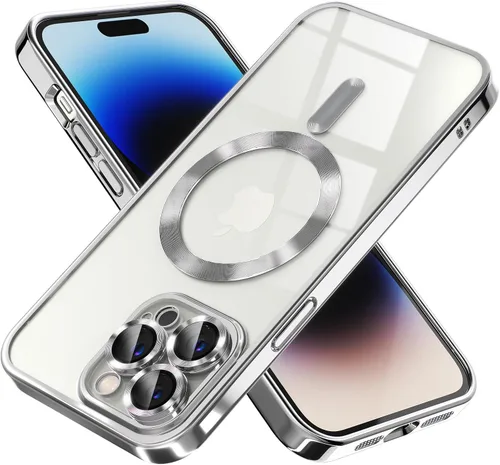 Vista 8 de Misea Funda magnética transparente para iPhone 14 Pro Max [compatible con MagSafe] [Nunca amarilla] [Protección contra caídas de grado militar] Negro