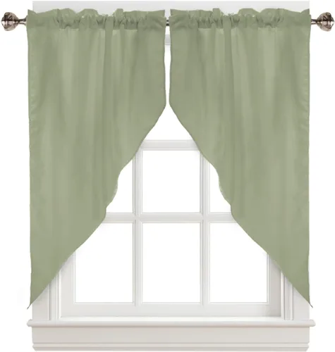 Vista 14 de Cenefas con festón a cuadros en blanco y negro para ventanas, cortinas de cocina estilo granja de 36 pulgadas de largo, juego de 2 paneles, cortinas