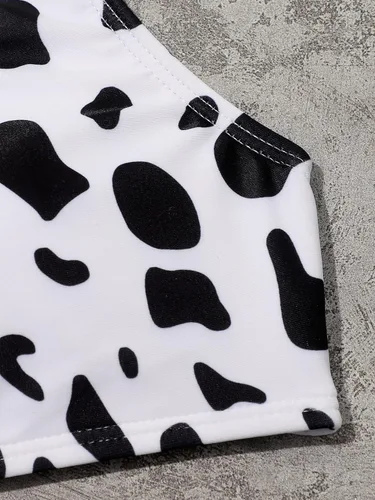 Vista 3 de WDIRARA Conjunto de 2 piezas de bikini con estampado de vaca para niña con cuello redondo y cintura alta