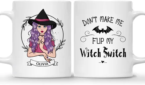 Vista 14 de Gossby Taza de café de bruja personalizada, regalo personalizado de Halloween para mujeres, hermana, mejor amiga, mamá, abuela con diseño, nombre
